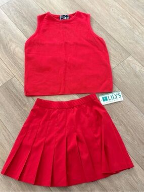Vintage Red Knit Tank Top & Pleated Skirt Set